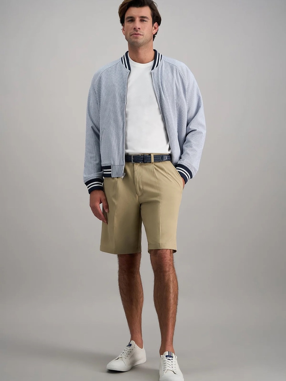 2 Pairs Haggar Light Khaki and Navy Cool 18 Pro Men's Shorts